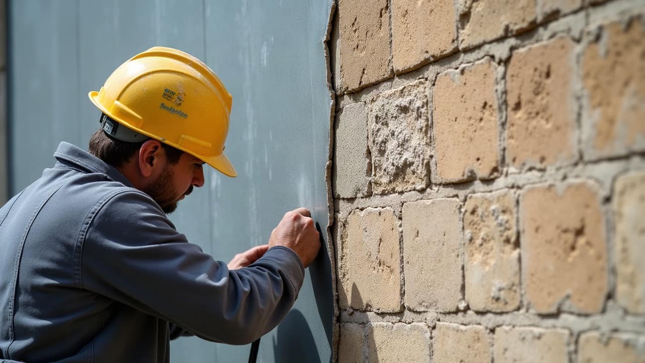 Jonction entre un mur et une charpente sous toiture, avec un isolant visiblement interrompu à cet endroit